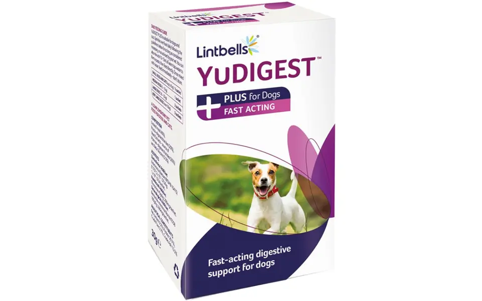 Caja con suplementos probióticos Yudigest Plus para perros.