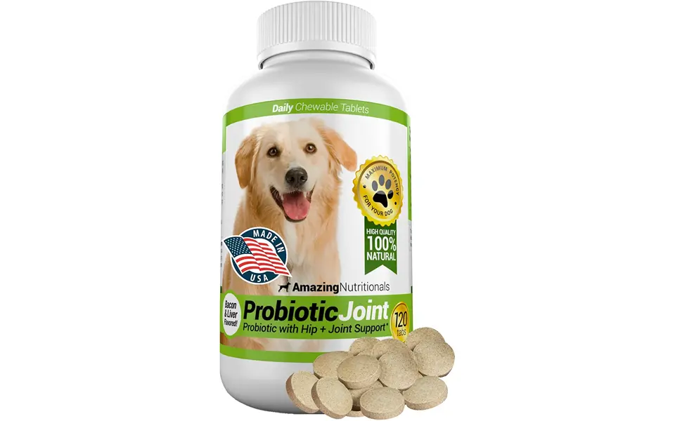 Botella de suplementos probióticos Probiotic Joint para perros.